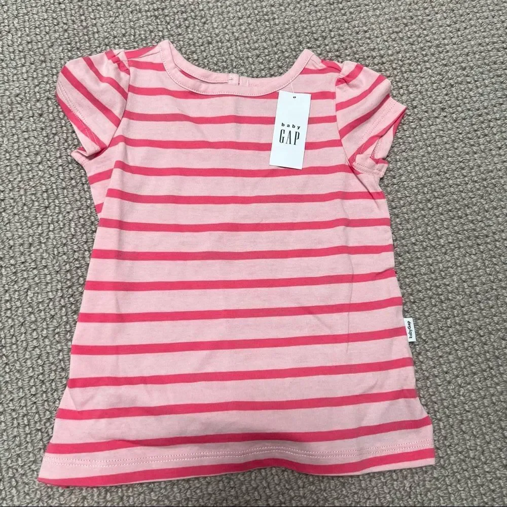 New Gap Striped Short Sleeve Shirt Dress / Tunic for Baby Girl - 6-12 months